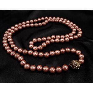 Heidi Daus Unsigned 44 Long Pink Faux Pearl Necklace With Crystal-Embellished Cl